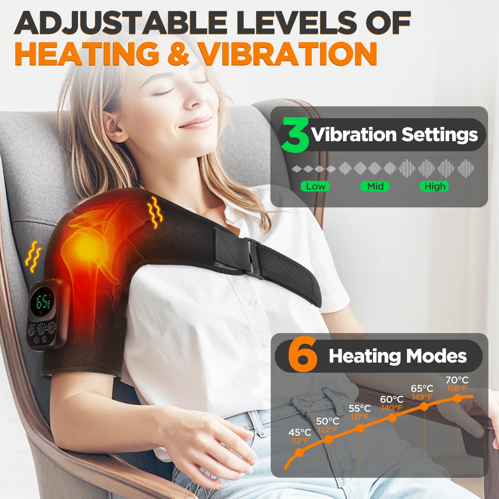 Heated Shoulder Support Brace with Massage & Warmth
